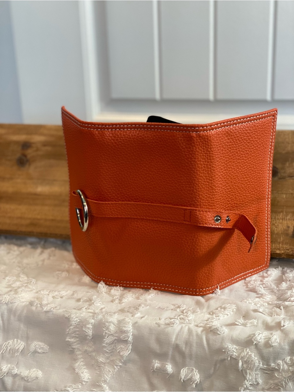 Orange Leather Travel Jewelry Wallet with Silver Ring - Picture 6 of 13